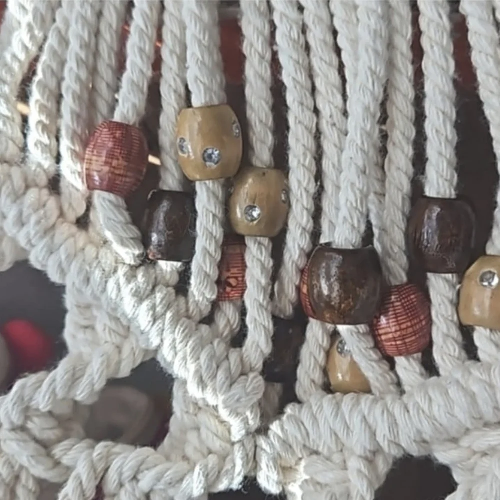 70s authentic beaded knotted handmade tapestry wall hanging